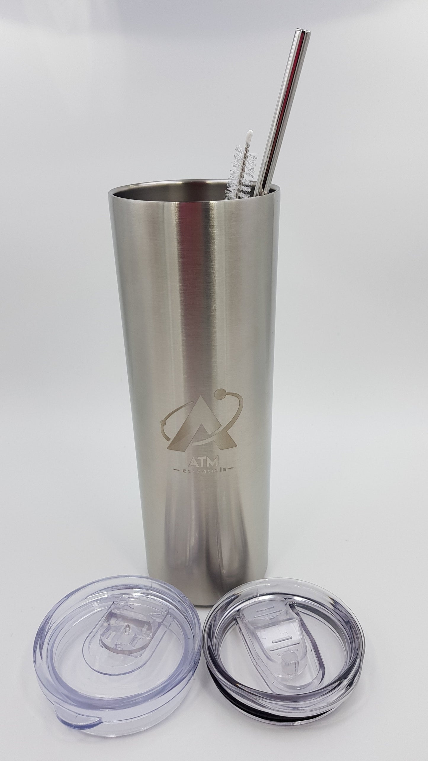 20oz Stainless Steel insulated tumbler with 2 lids and metal straw