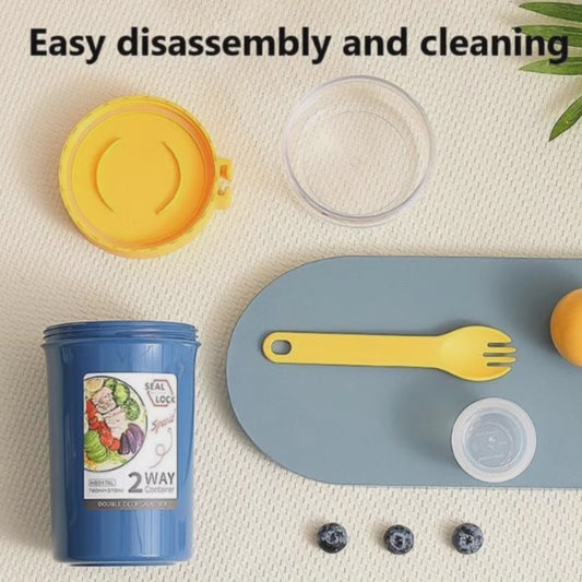 3x Two-way salad cup, yoghurt nut oatmeal fruitbox for breakfast or snack cup for school, office, picnic