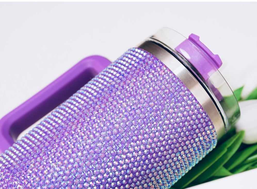 40oz Luxury Rhinestone Studded Insulated Tumbler - Durable Stainless Steel, Reusable, Multipurpose Cup with Straw for Hot & Cold Drinks - Hand Wash, Perfect for Various Holidays, Travel, and Outdoor Activities