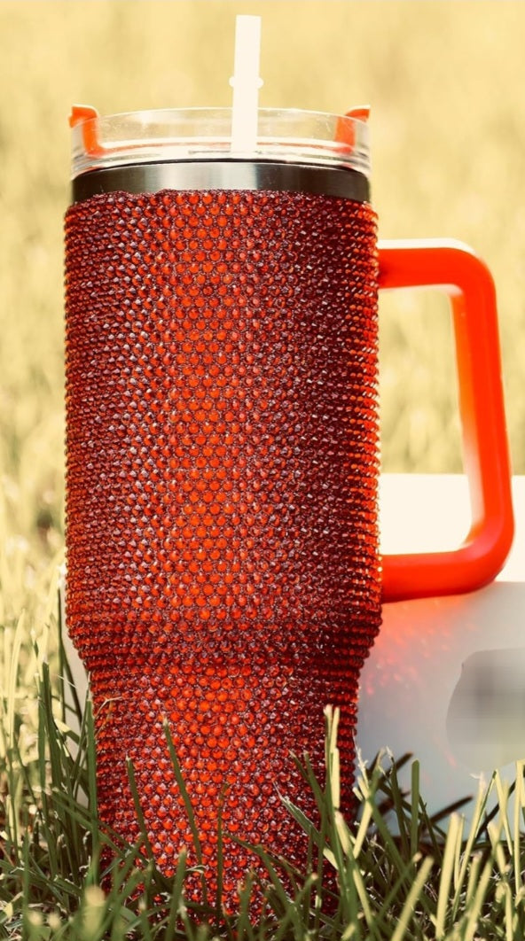 40oz Luxury Rhinestone Studded Insulated Tumbler - Durable Stainless Steel, Reusable, Multipurpose Cup with Straw for Hot & Cold Drinks - Hand Wash, Perfect for Various Holidays, Travel, and Outdoor Activities