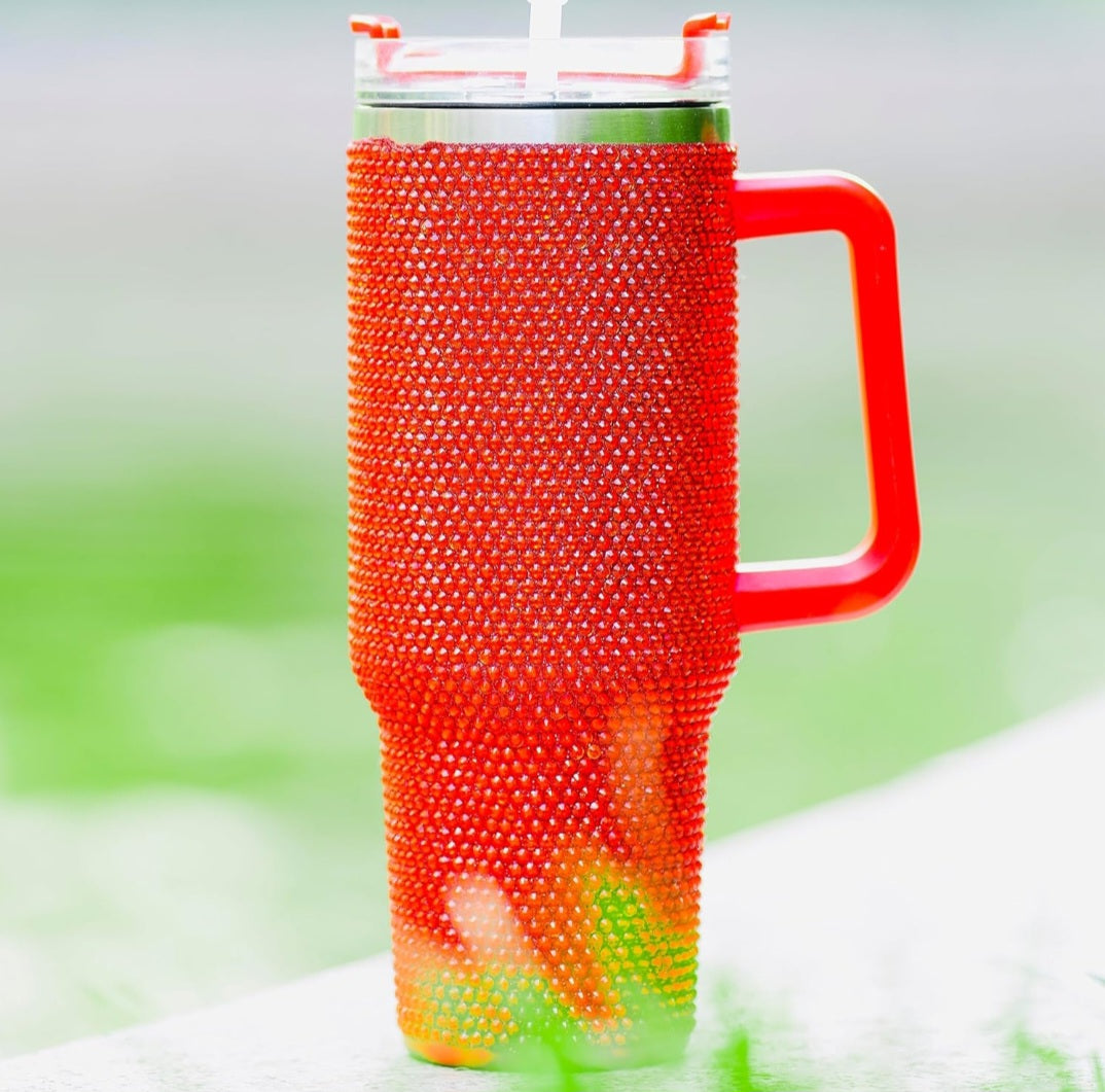 40oz Luxury Rhinestone Studded Insulated Tumbler - Durable Stainless Steel, Reusable, Multipurpose Cup with Straw for Hot & Cold Drinks - Hand Wash, Perfect for Various Holidays, Travel, and Outdoor Activities