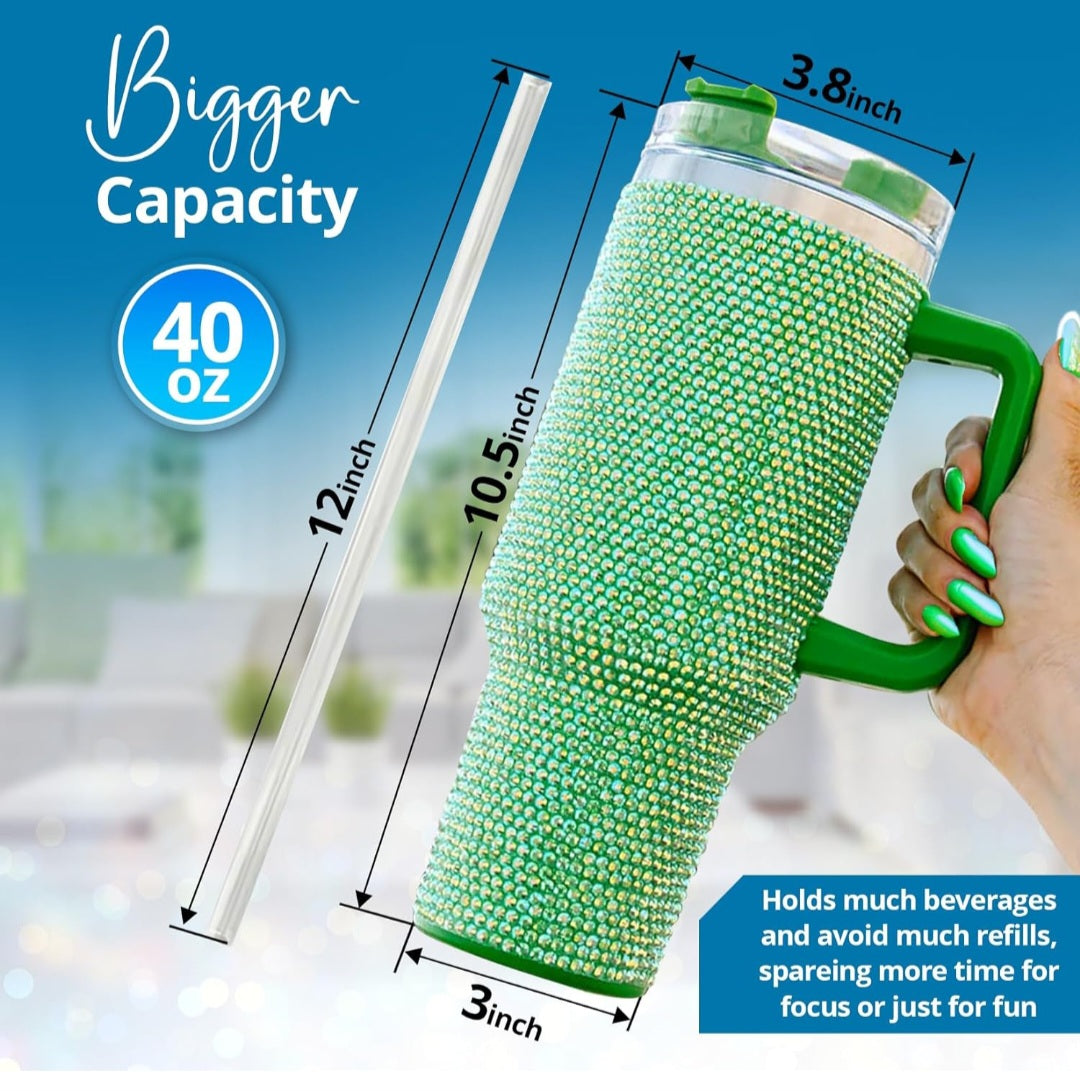 40oz Luxury Rhinestone Studded Insulated Tumbler - Durable Stainless Steel, Reusable, Multipurpose Cup with Straw for Hot & Cold Drinks - Hand Wash, Perfect for Various Holidays, Travel, and Outdoor Activities