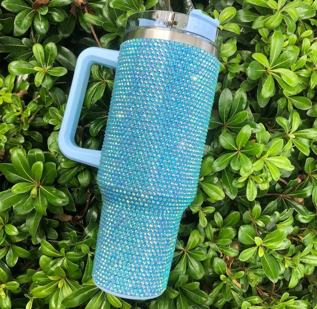 40oz Luxury Rhinestone Studded Insulated Tumbler - Durable Stainless Steel, Reusable, Multipurpose Cup with Straw for Hot & Cold Drinks - Hand Wash, Perfect for Various Holidays, Travel, and Outdoor Activities