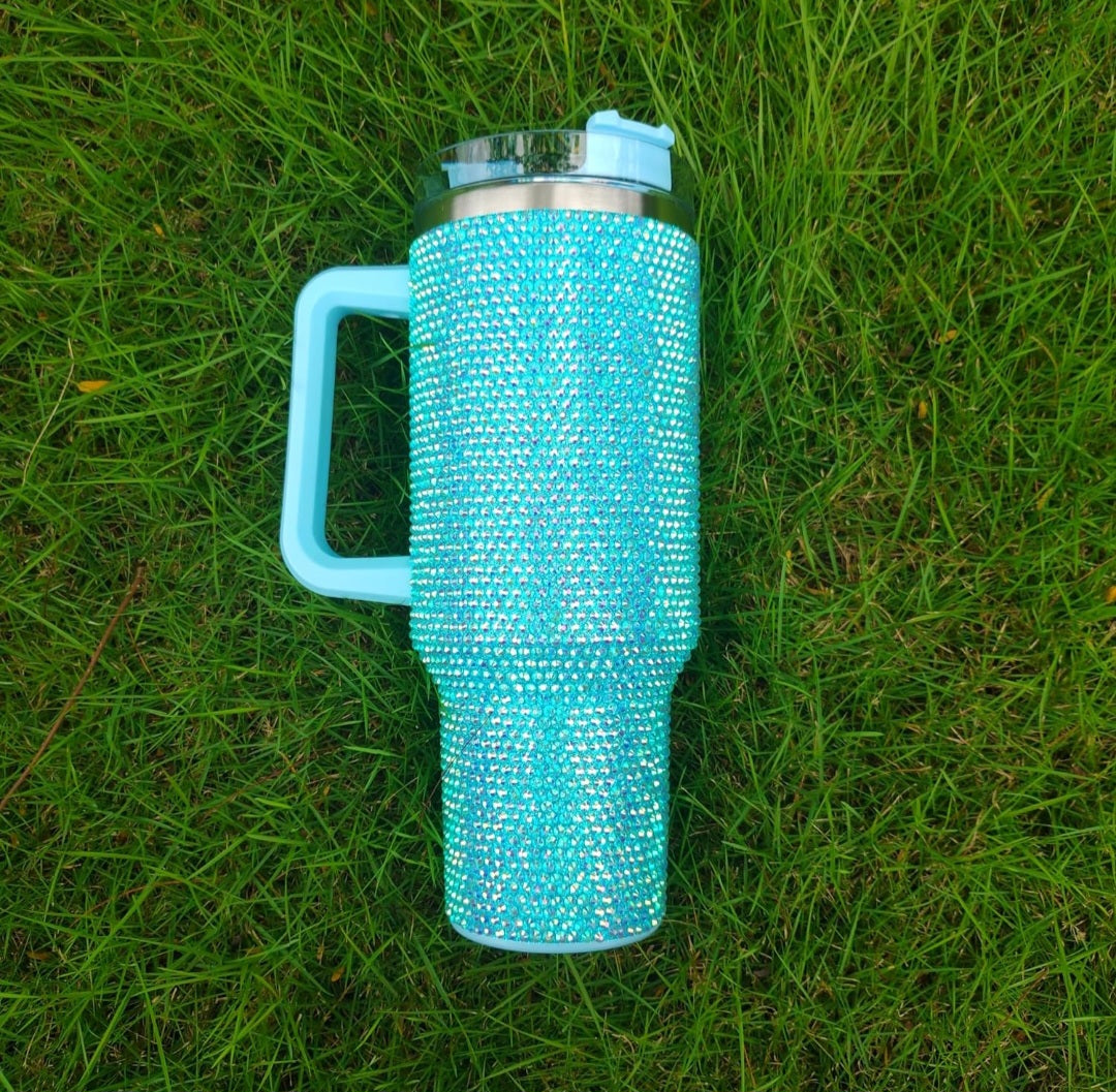 40oz Luxury Rhinestone Studded Insulated Tumbler - Durable Stainless Steel, Reusable, Multipurpose Cup with Straw for Hot & Cold Drinks - Hand Wash, Perfect for Various Holidays, Travel, and Outdoor Activities
