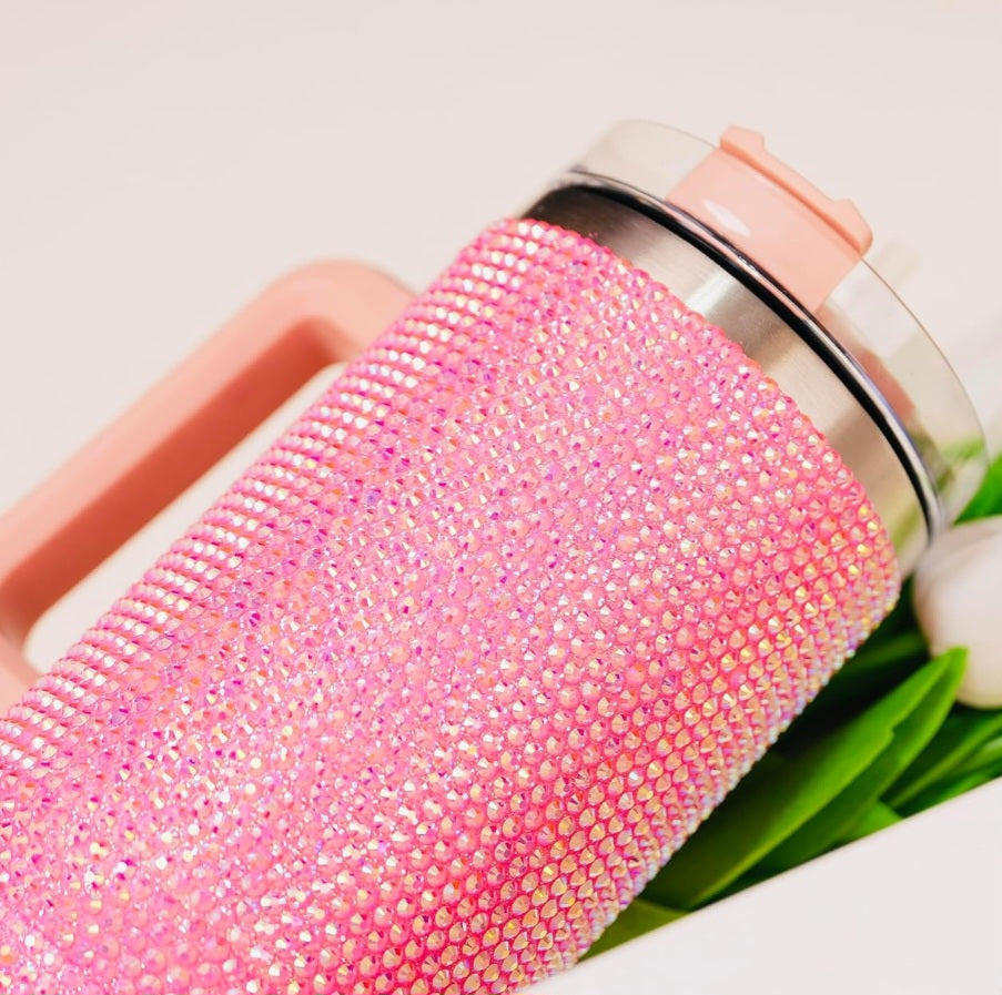 40oz Luxury Rhinestone Studded Insulated Tumbler - Durable Stainless Steel, Reusable, Multipurpose Cup with Straw for Hot & Cold Drinks - Hand Wash, Perfect for Various Holidays, Travel, and Outdoor Activities