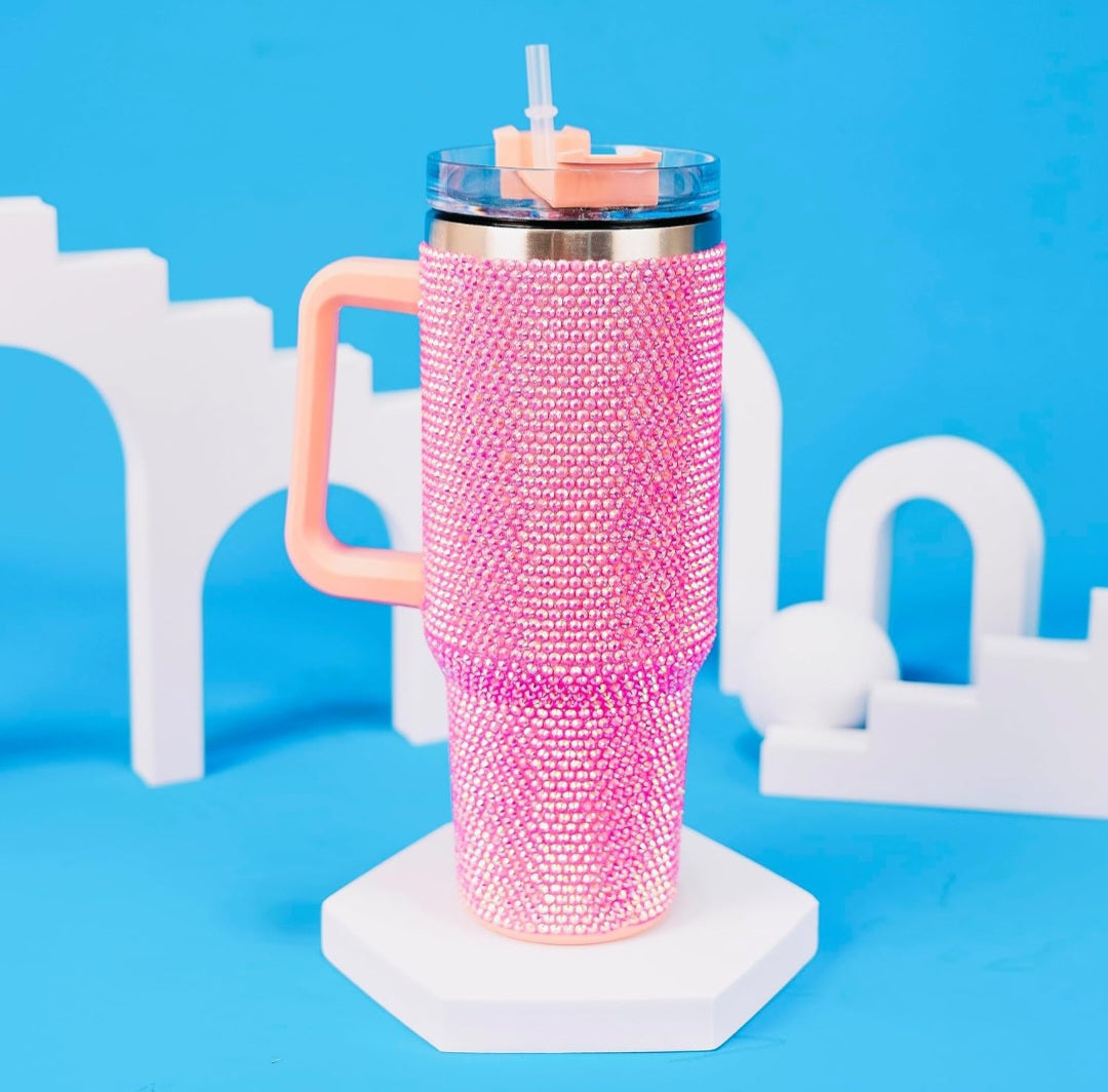 40oz Luxury Rhinestone Studded Insulated Tumbler - Durable Stainless Steel, Reusable, Multipurpose Cup with Straw for Hot & Cold Drinks - Hand Wash, Perfect for Various Holidays, Travel, and Outdoor Activities