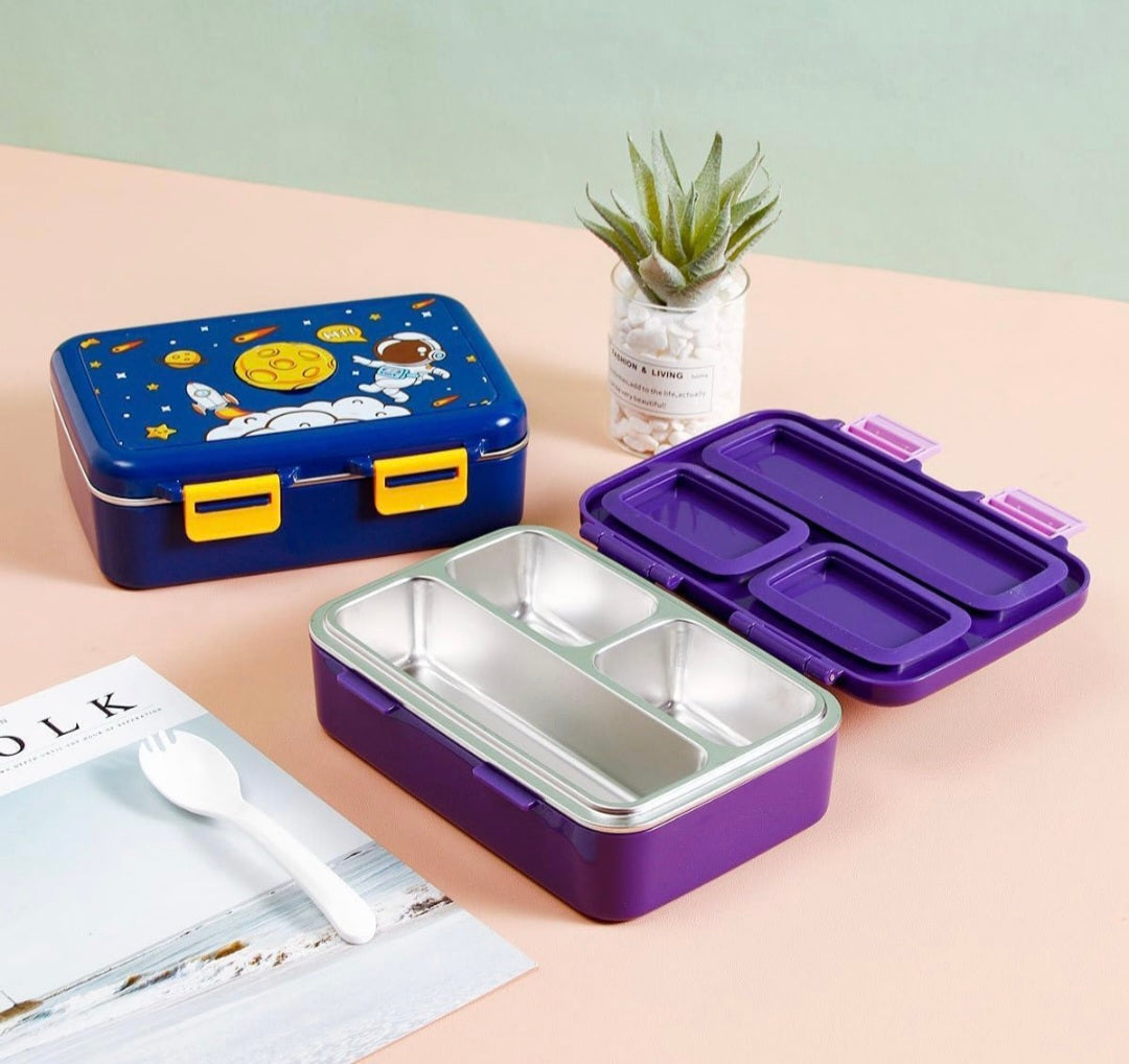 Minimalist Bento Box, Stainless Steel 550ML, Purple, 3 Compartments, Kids Lunch Box