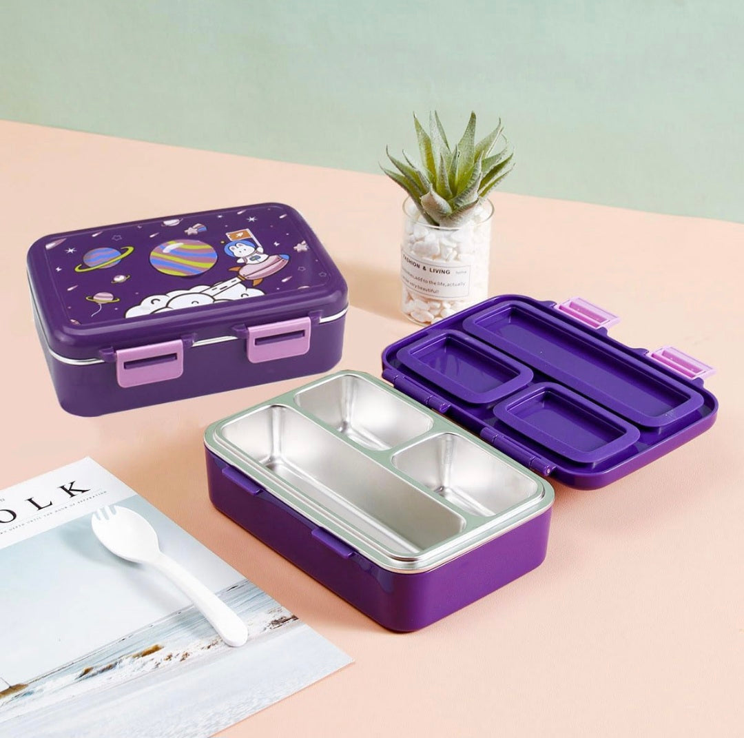 Minimalist Bento Box, Stainless Steel 550ML, Purple, 3 Compartments, Kids Lunch Box