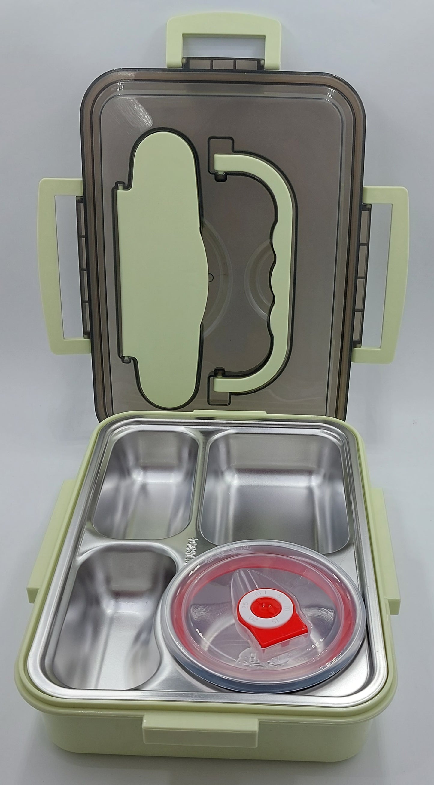 4 Compartment Bento Stainless Steel Lunch Box With Bowl and Cutlery