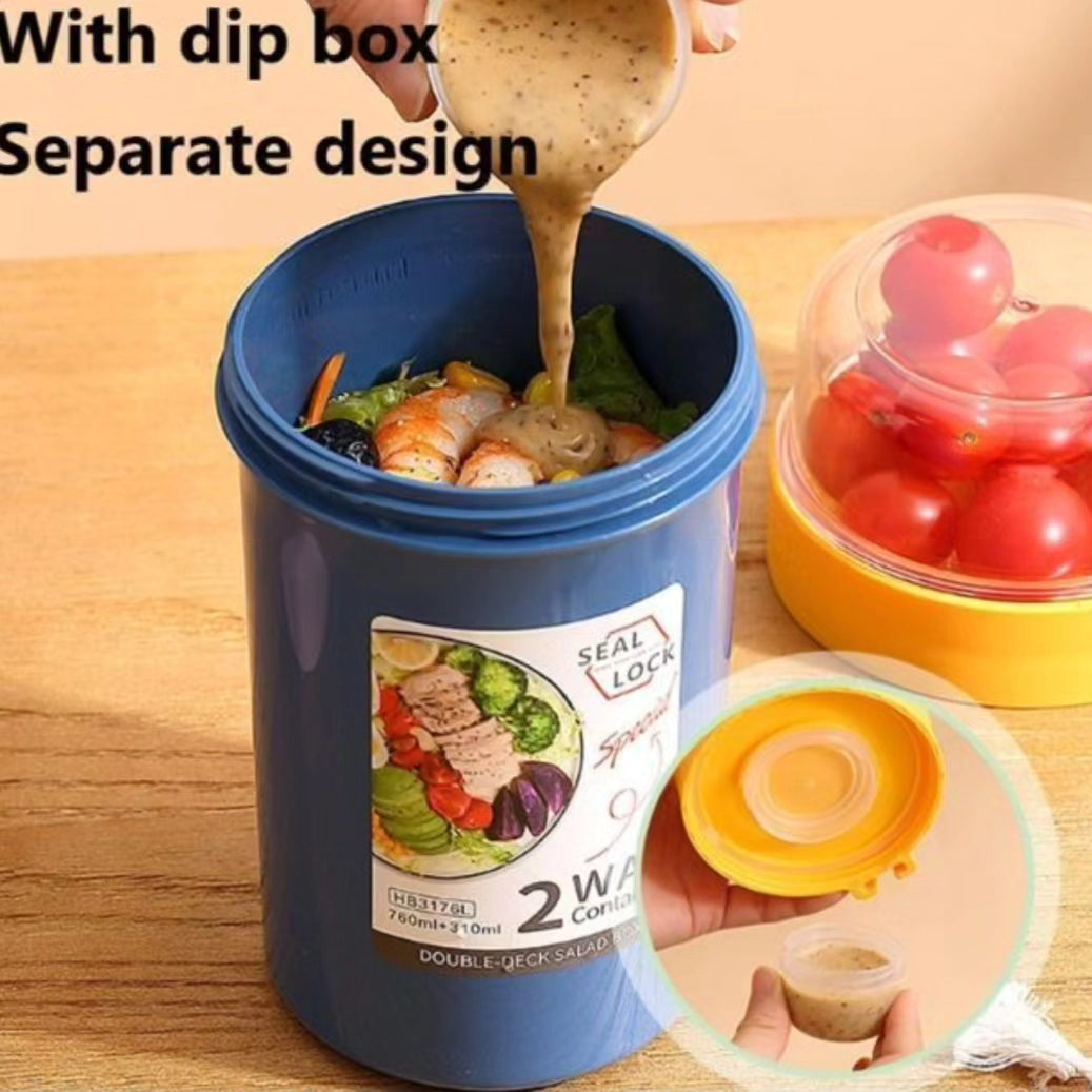 Two-way salad cup, yoghurt nut oatmeal fruitbox for breakfast or snack cup for school, office, picnic