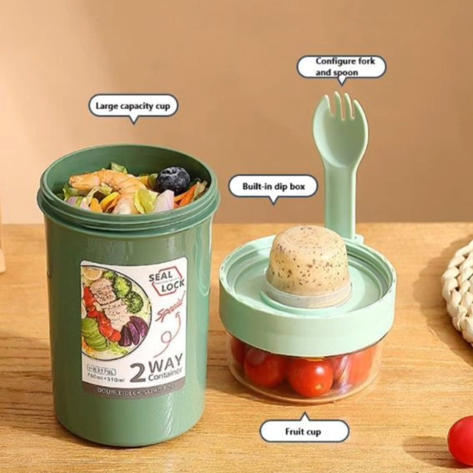 Two-way salad cup, yoghurt nut oatmeal fruitbox for breakfast or snack cup for school, office, picnic