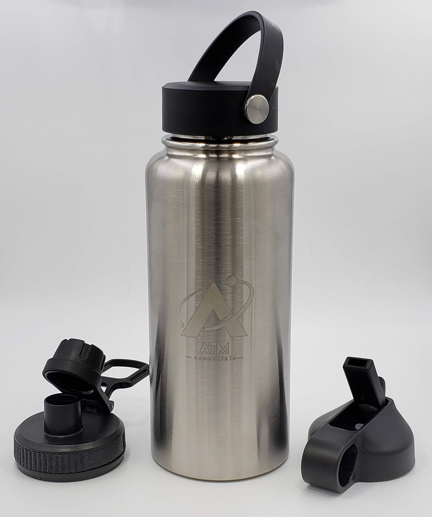 18/32oz Stainless steel insulated water bottle with wide mouth and 3 lids