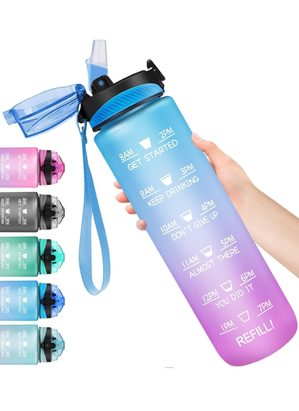 1000ml Motivational Water Bottle with Time Marker, Leak-proof BPA Free Drink Bottle, Perfect for Gym, Outdoor Sports, Office or College