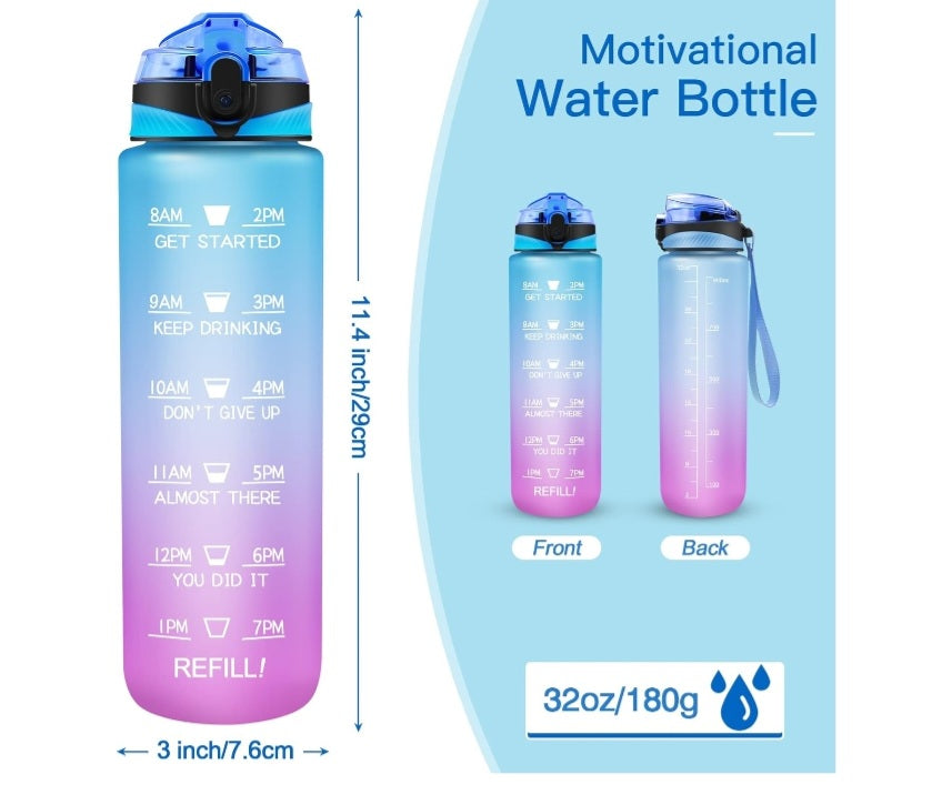 1000ml Motivational Water Bottle with Time Marker, Leak-proof BPA Free Drink Bottle, Perfect for Gym, Outdoor Sports, Office or College