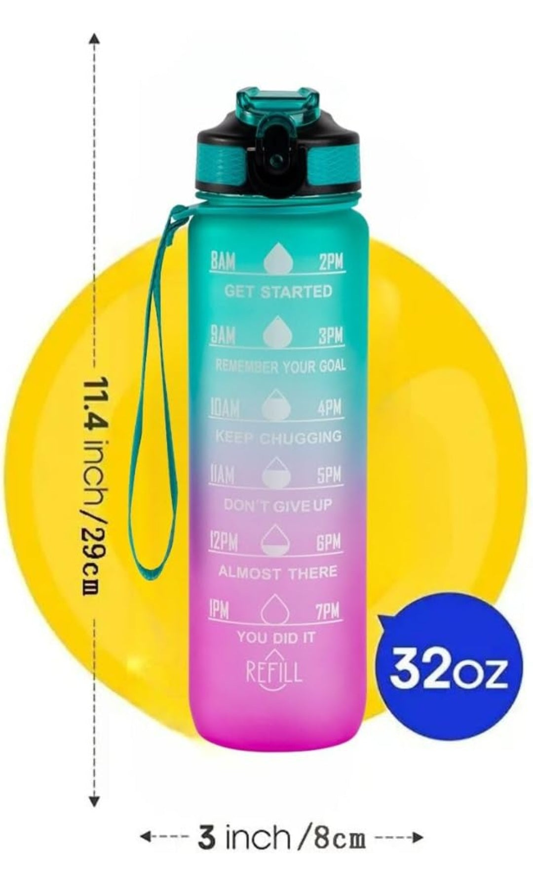 1000ml Motivational Water Bottle with Time Marker, Leak-proof BPA Free Drink Bottle, Perfect for Gym, Outdoor Sports, Office or College