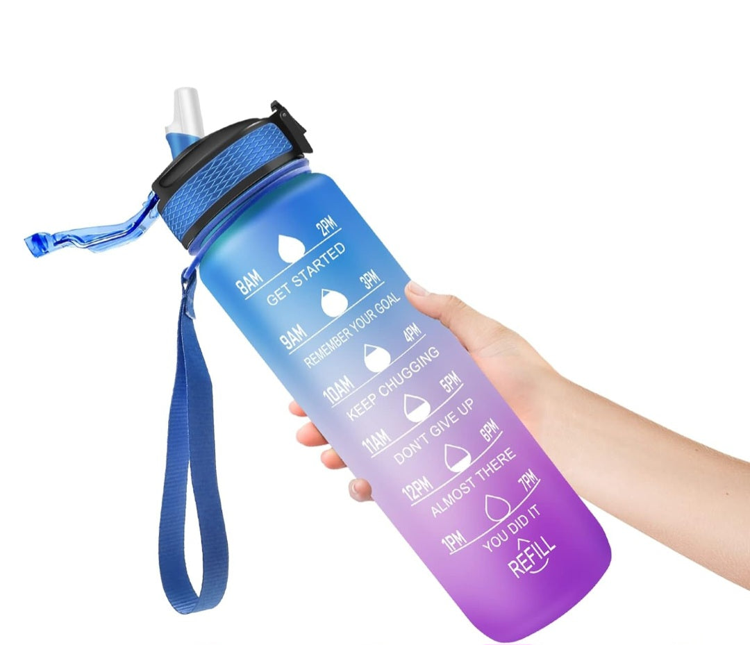 1000ml Motivational Water Bottle with Time Marker, Leak-proof BPA Free Drink Bottle, Perfect for Gym, Outdoor Sports, Office or College