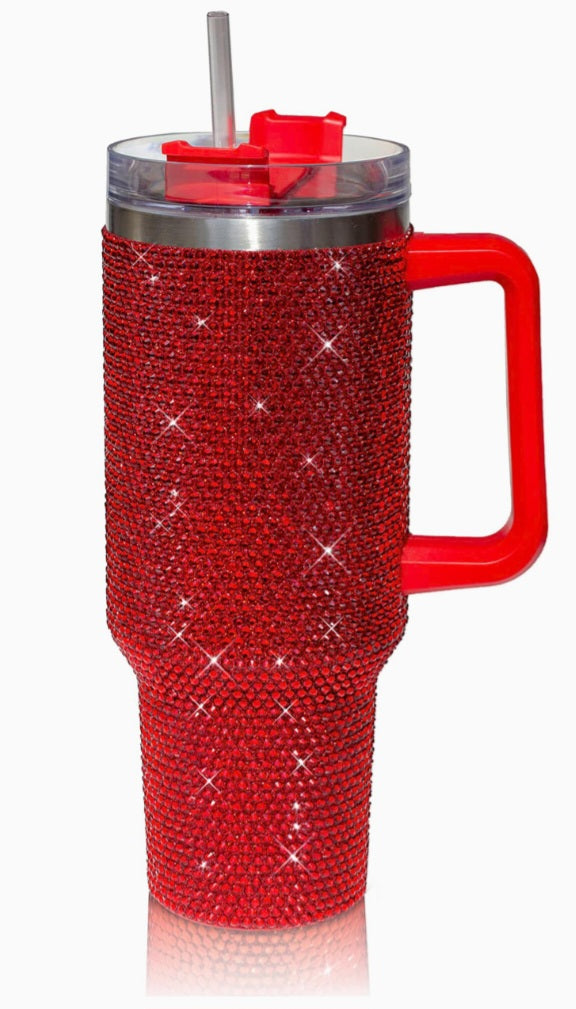 40oz Bling Rhinestone Tumbler With Handle, Lid, Straw Double Wall Insulated Mug