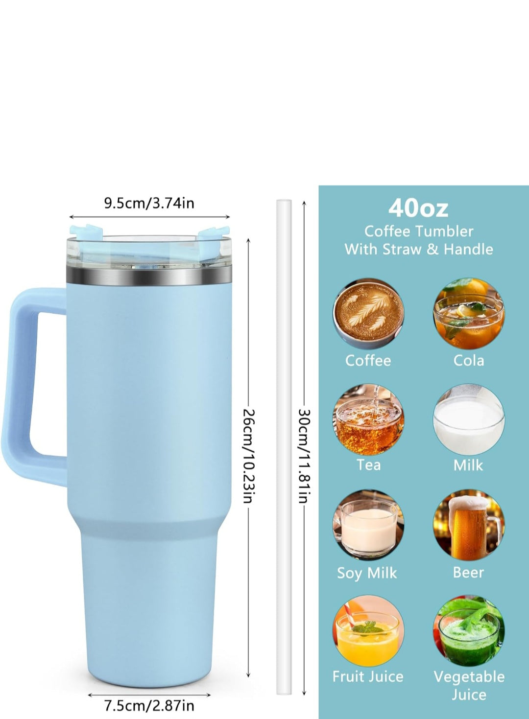 40oz Tumbler with Handle and Straw, 1200ml Stainless Steel Mug,Travel Coffee Mugs Cups, Insulated Water Bottle Cup Gifts for Women Men