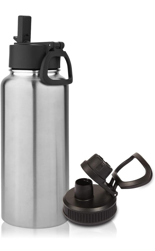 18/32oz Stainless steel insulated water bottle with wide mouth and 3 lids